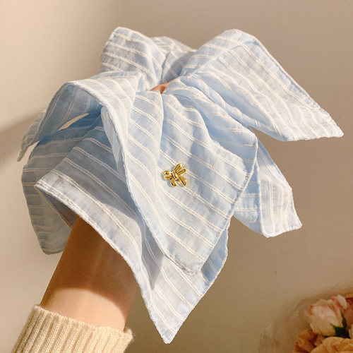 夏日晴空~蓝色条纹方巾大肠发圈