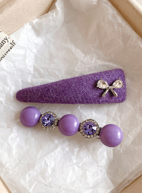 韩系紫色水钻蝴蝶结发夹边夹侧边女高级感百搭碎发刘海夹子百搭