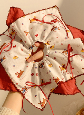 红色蝴蝶结小狗方巾大肠发圈女高级感低马尾扎头发头绳超大发饰