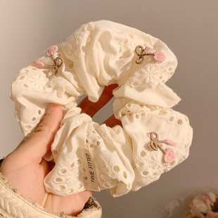 粉色樱桃 可爱米白色蕾丝大肠发圈女高级感百搭头饰大号头绳 法式