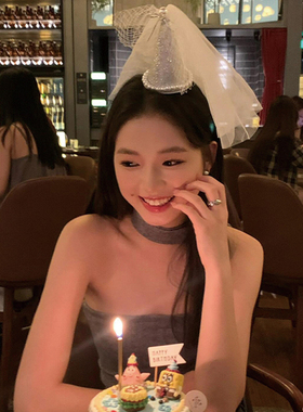 可爱生日帽子头纱蝴蝶结发夹女
