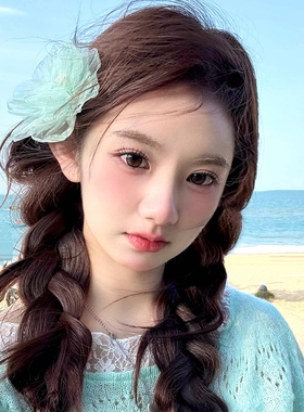 超仙薄荷绿色网纱花朵发夹边夹侧边女森系小清新头饰海边度假风