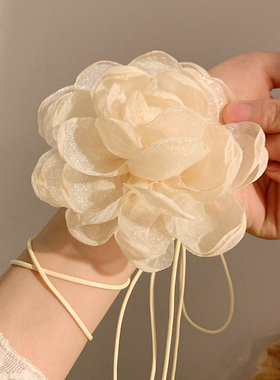 新中式国风玫瑰花项链女禅意花朵温柔choker山茶花颈带颈链锁骨链