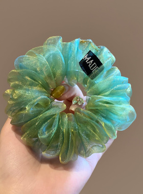 极光色~绿色网纱小肠发圈女高级感高马尾精致百搭头绳发饰扎头发