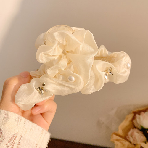米色褶皱水钻蝴蝶结抓夹大号发量
