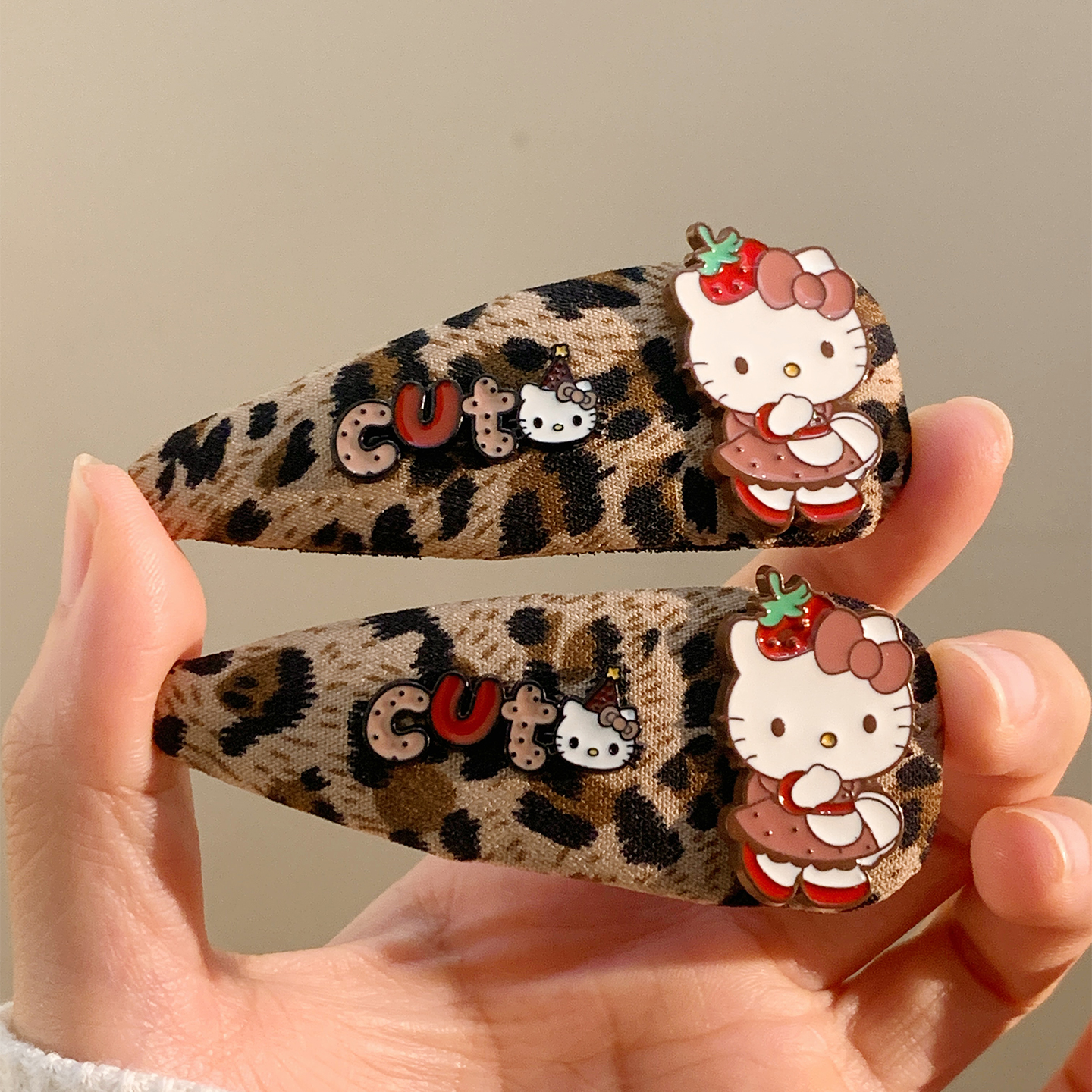 可爱豹纹Kitty猫发夹边夹侧边