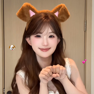 可爱卡通咖色小狗耳朵洗脸毛绒发箍女款2025新款软妹网红头箍发饰