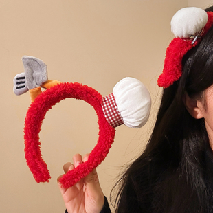 红色厨师帽刀叉毛绒发箍女可爱卡通小众头饰洗脸日常外戴秋冬头箍