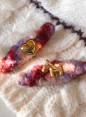 气质红紫色爱心小马毛呢发夹女高级感韩系头饰碎发刘海侧边夹秋冬