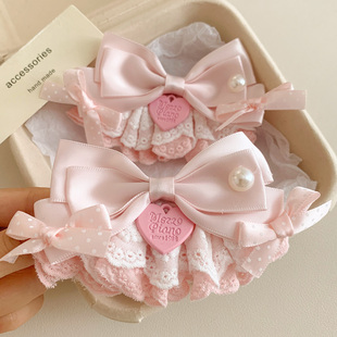 莓屿季~粉色蝴蝶结珍珠裙摆发夹女温柔高级感可爱Lolita夹子头饰