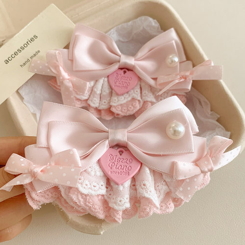 莓屿季~粉色蝴蝶结珍珠裙摆发夹