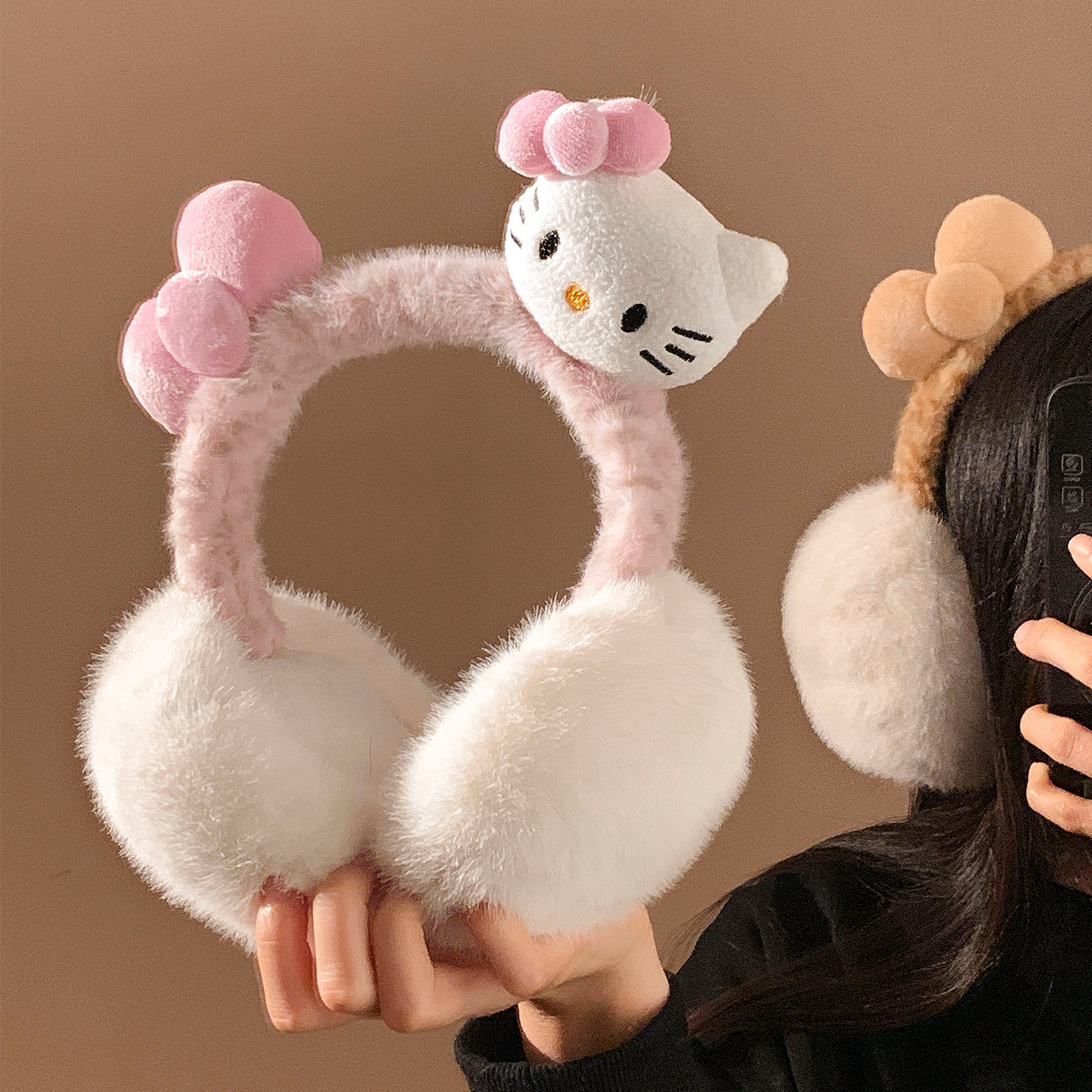 可爱粉色豹纹蝴蝶结Kitty耳罩