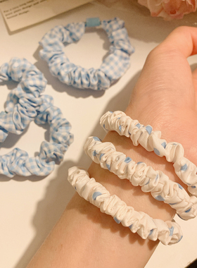 韩系简约百搭蓝色发圈女慵懒风温柔可爱头饰扎头发低马尾夏季发绳