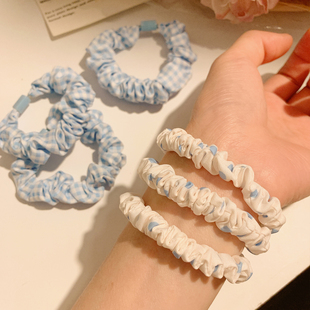 韩系简约百搭蓝色发圈女慵懒风温柔可爱头饰扎头发低马尾夏季 发绳