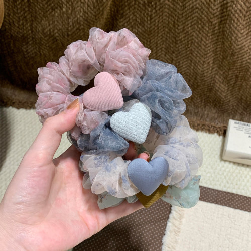 小清新爱心网纱碎花小肠发圈女