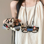 可爱卡通腊肠狗长款 墨镜挂绳项链女高级感挂脖便携眼镜夹收纳配饰