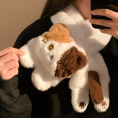 毛茸茸三花猫咪交叉围脖围巾