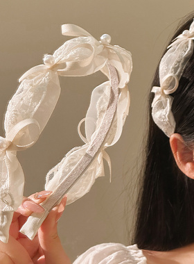 芭蕾美学~超仙蝴蝶结白色蕾丝发箍女韩系高级感发卡洗脸头箍发饰