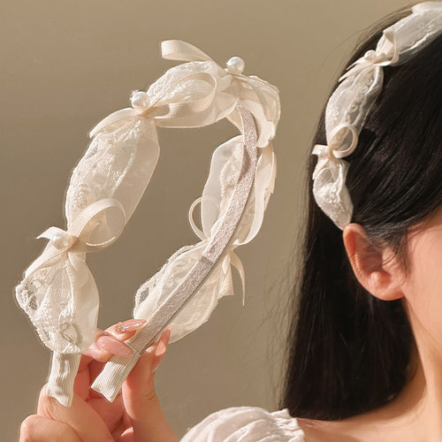 芭蕾美学~超仙蝴蝶结白色蕾丝发箍女韩系高级感发卡洗脸头箍发饰