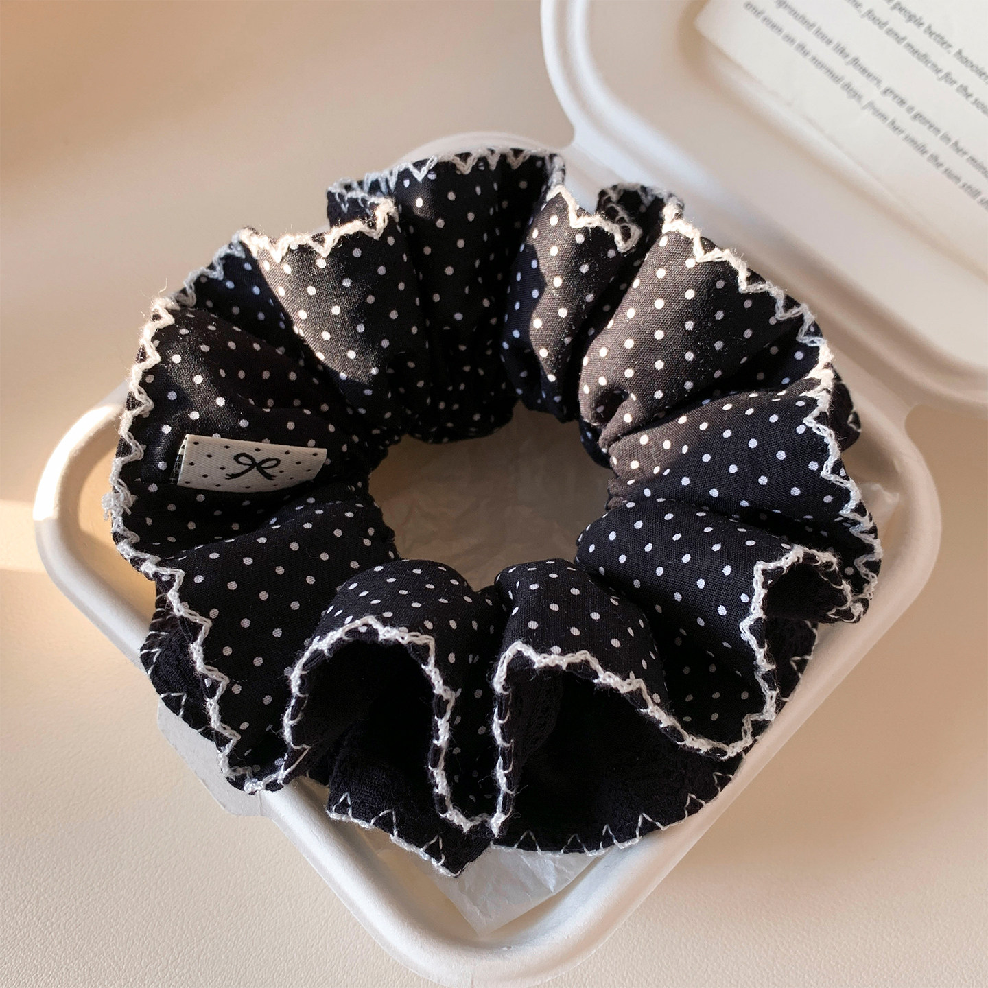 法式复古黑色波点双层大肠发圈女气质百搭头绳发饰扎头发丸子头,饰品/流行首饰/时尚饰品新,发饰,淘宝优惠券,粉丝福利购,淘宝优惠卷