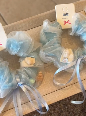 海边浪漫~蓝色贝壳大肠发圈女高级感慵懒风头绳扎头发低马尾发饰