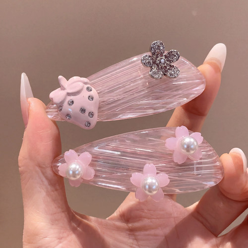 韩系粉色水钻草莓花朵发夹女