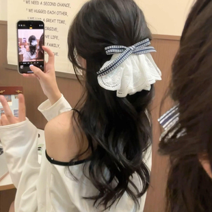 韩国少女学院风蝴蝶结蕾丝裙摆发夹女高级感气质半扎发弹簧夹头饰