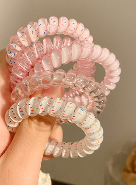 蜜桃软糖~透明粉色电话线发圈女高级感皮筋高弹力耐用发绳发饰夏