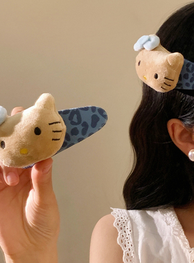 蓝色蝴蝶结Kitty发夹边夹侧边发卡女高级感可爱卡通夹子儿童头饰
