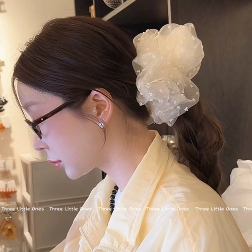 法式浪漫~米色网纱波点大肠发圈