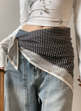 黑色波点丝巾女款慵懒风复古轻奢头巾穿搭高级感配饰复古大方巾