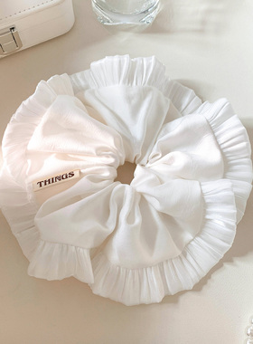 法式气质白色缎面花边大肠发圈女高级感复古温柔发绳头饰扎头发