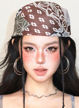 欧美风y2k千禧辣妹包头头巾女美式嘻哈潮流街舞方巾复古丝巾配饰