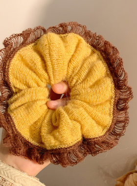 复古秋冬黄色毛线大肠发圈女韩系简约小众头饰扎头发超大发绳新款