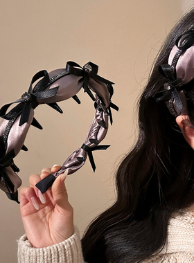 气质紫色蝴蝶结水钻发箍女高颅顶洗脸头饰日常外戴韩系可爱头箍