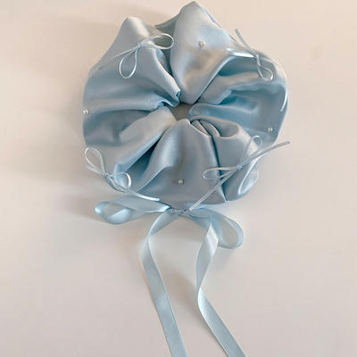 海岛花雾~蓝色飘带缎面大肠发圈