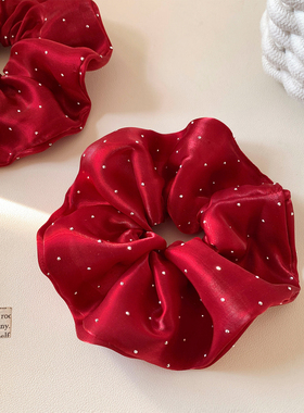 新年头饰红色烫钻缎面大肠发圈女高级感扎头发低马尾气质发绳韩系