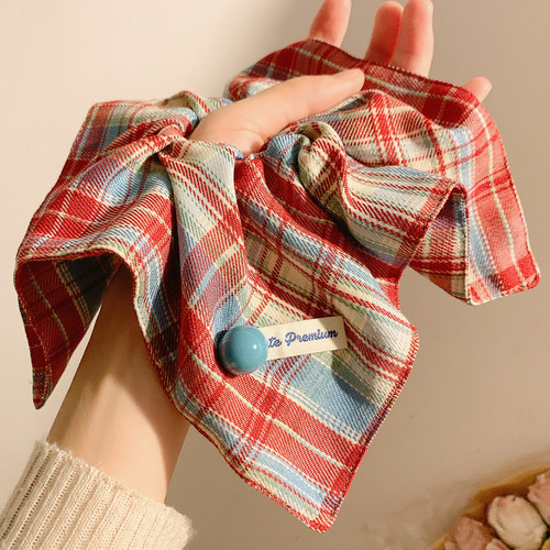 复古红色格子方巾大肠发圈