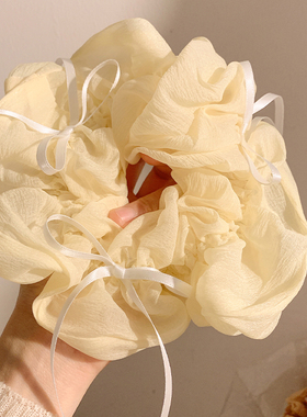 高级感黄色蝴蝶结大肠发圈女超大号慵懒风丸子头法式温柔头绳发饰