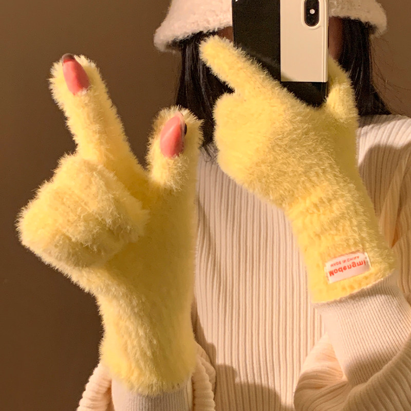 韩版仿兔毛露指毛绒五指手套女冬季电动车骑行防风触屏毛茸茸保暖,服饰配件/皮带/帽子/围巾,手套,淘宝优惠券,粉丝福利购,淘宝优惠卷