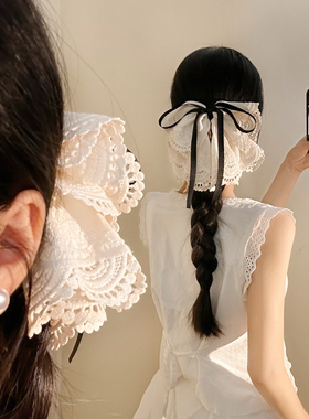 高级感白色蕾丝蝴蝶结马尾抓夹女法式温柔气质百搭头饰后脑勺发夹