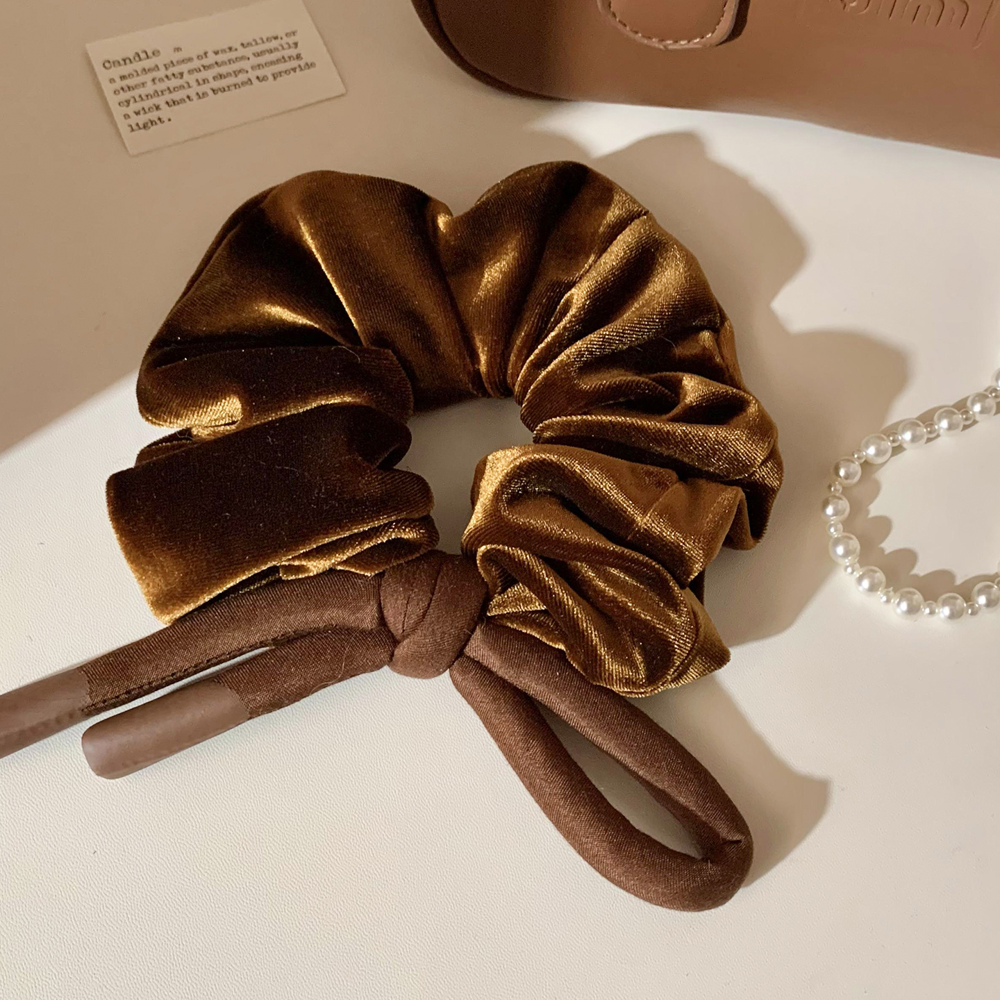 气质复古咖色丝绒蝴蝶结大肠发圈
