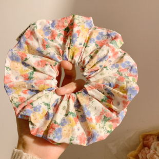 夏日繁花彩色碎花森系大肠发圈女油画风高级感头饰扎头发大号发绳