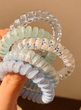 冰川蓝～透明蓝色电话线发圈女高级感发绳高弹力皮筋耐用头绳发饰