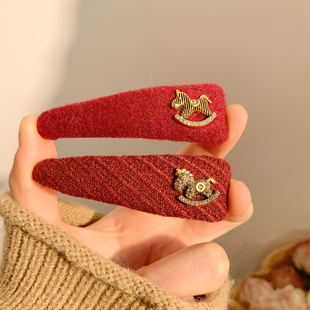 新年红色小马发夹边夹侧边碎发bb夹女高级感刘海夹子发卡头饰马年