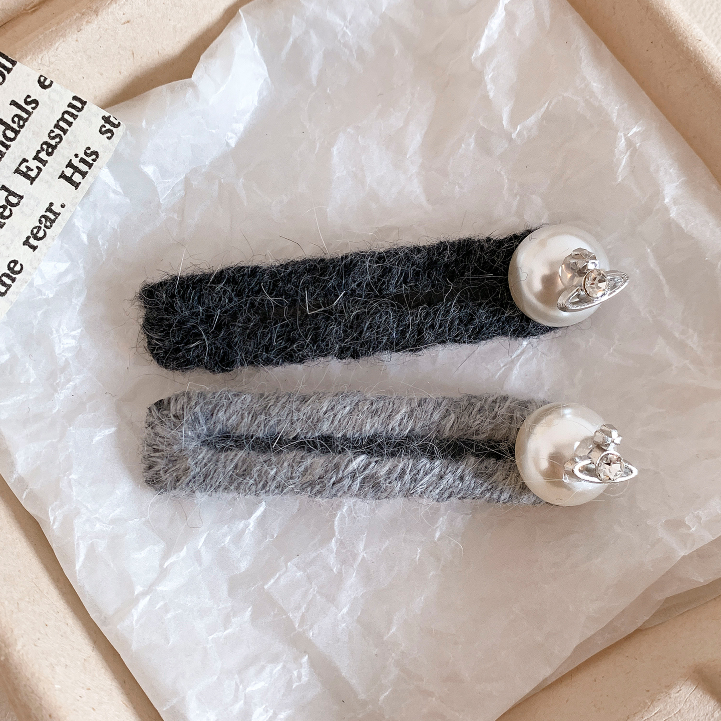 气质韩系珍珠土星毛线针织发夹