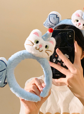 可爱蓝色猫咪小鱼毛绒发箍女卡通少女心发卡洗脸压发化妆头箍秋冬