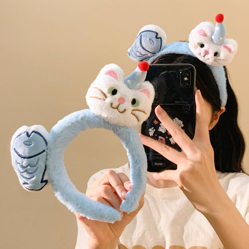 可爱蓝色猫咪小鱼毛绒发箍