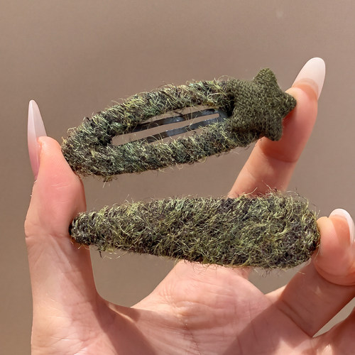 复古绿色毛绒星星发夹BB夹女秋冬