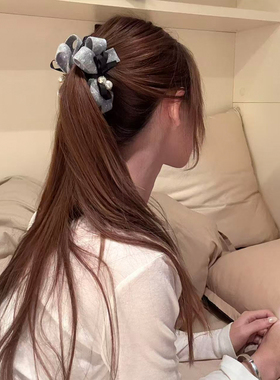 韩系灰色碎花蝴蝶结香蕉扭扭夹女韩系复古发夹大号后脑勺盘发竖夹